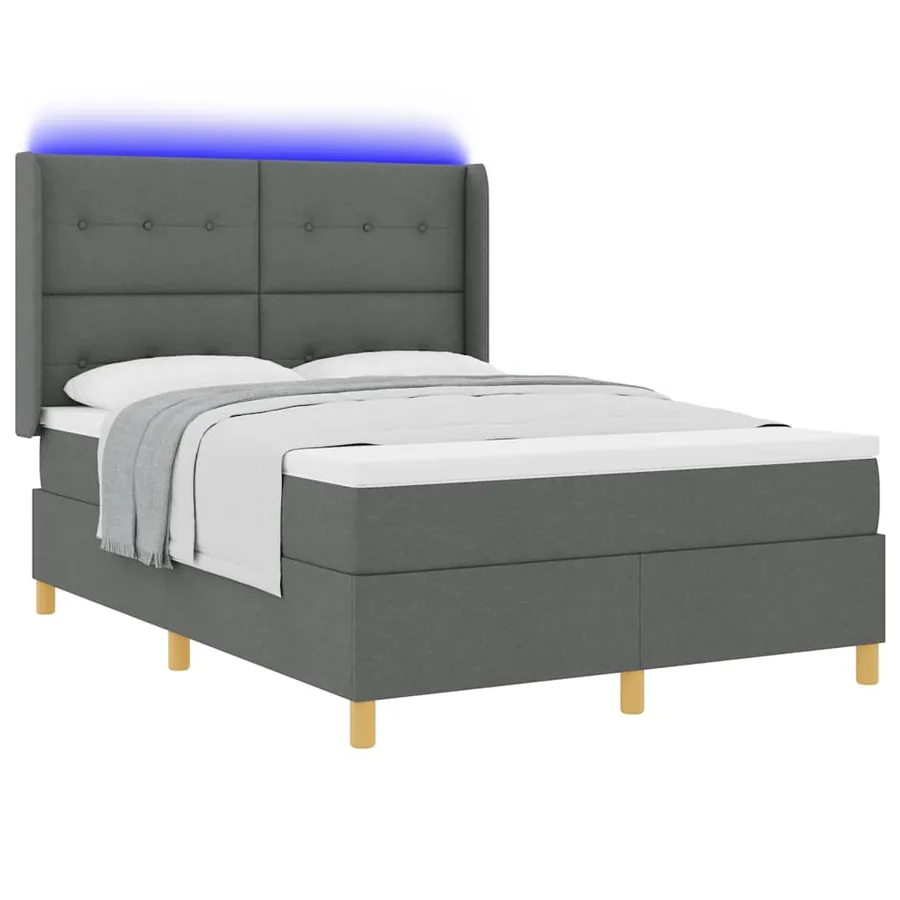 Lit à ressorts avec bandes LED Gris 140 x 190 cm tissu - 3
