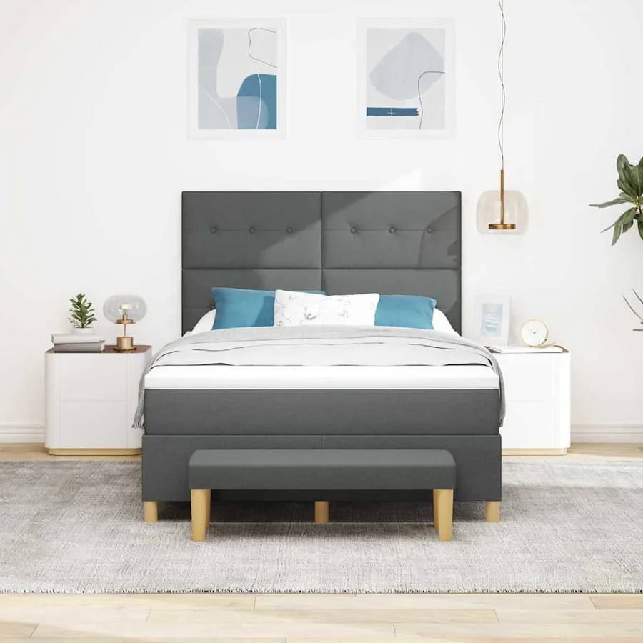 Lit à ressorts avec tête de lit Gris foncé 190 x 140 cm tissu - 3