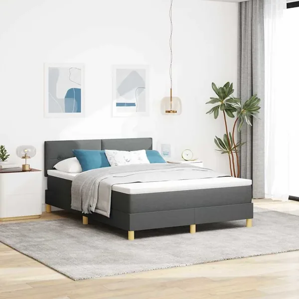 Lit à ressort LED avec coussin Gris foncé 140 x 190 cm tissu