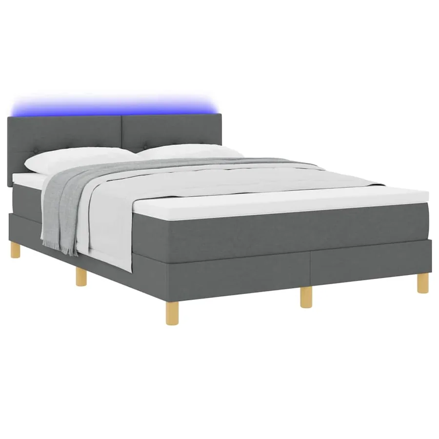 Lit à ressort LED avec coussin Gris foncé 140 x 190 cm tissu - 3