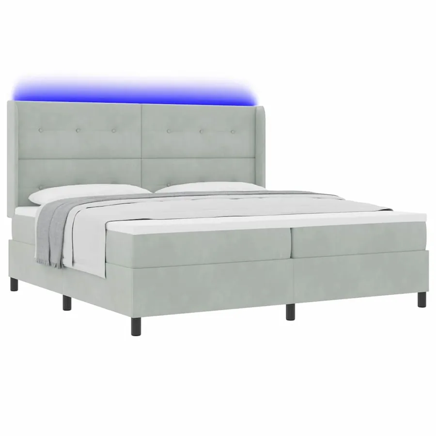 Lit à ressorts avec bandes LED Gris clair 200 x 200 cm Velours - 3