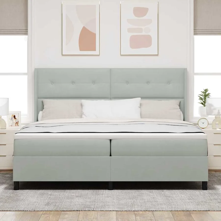 Lit à ressorts avec bandes LED Gris clair 200 x 200 cm Velours - 4