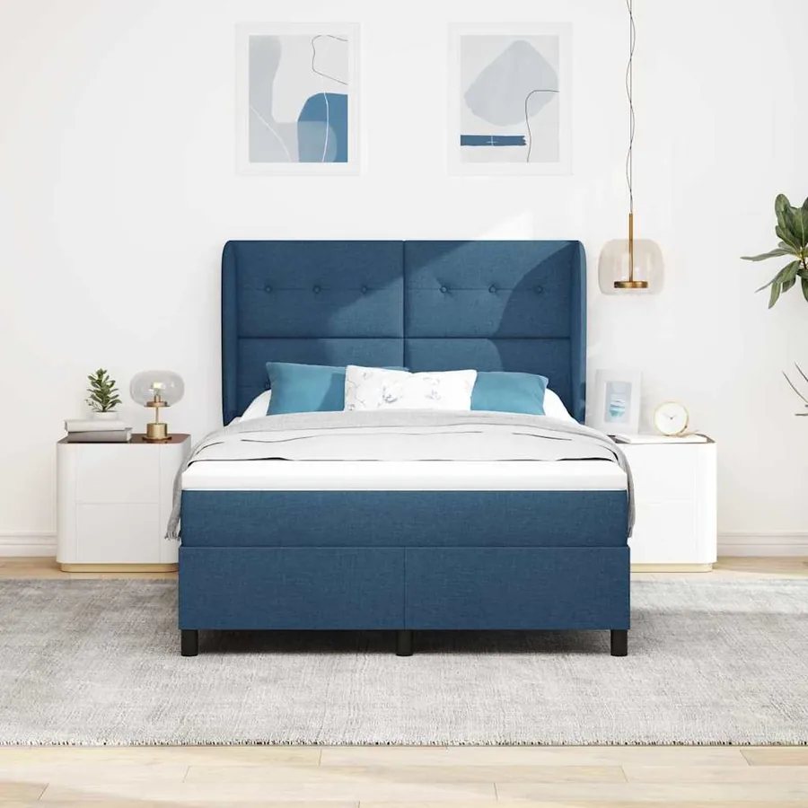 Lit à ressorts avec tête de lit Bleu 140 x 190 cm tissu - 3