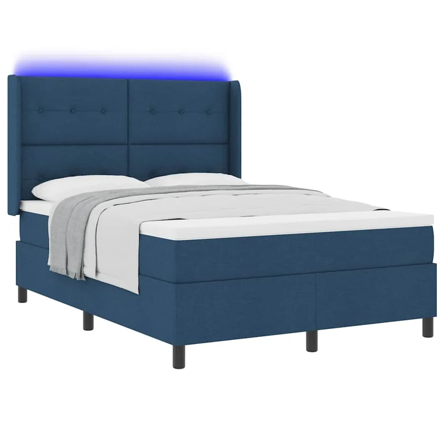 Lit à ressort LED avec tête de lit Bleu 140 x 190 cm tissu - 3