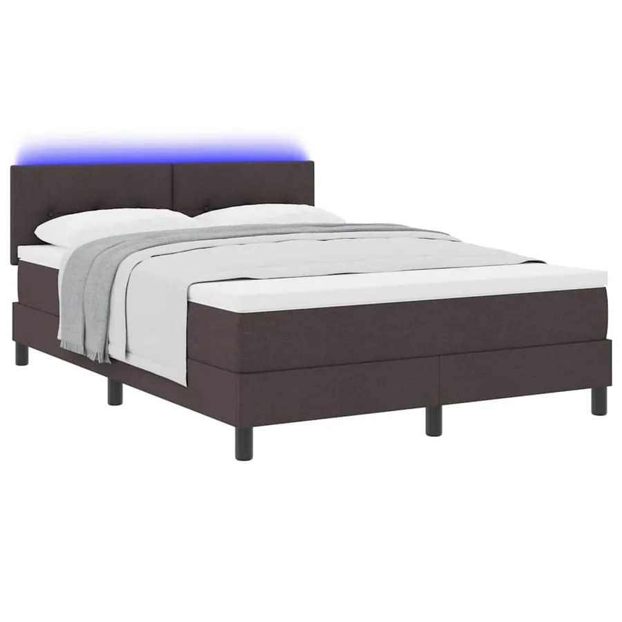 Lit à ressorts avec bandes LED Marron foncé 160 x 200 cm tissu - 3