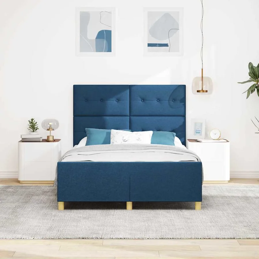 Cadre de lit avec tête de lit Bleu 140 x 190 cm tissu - 3