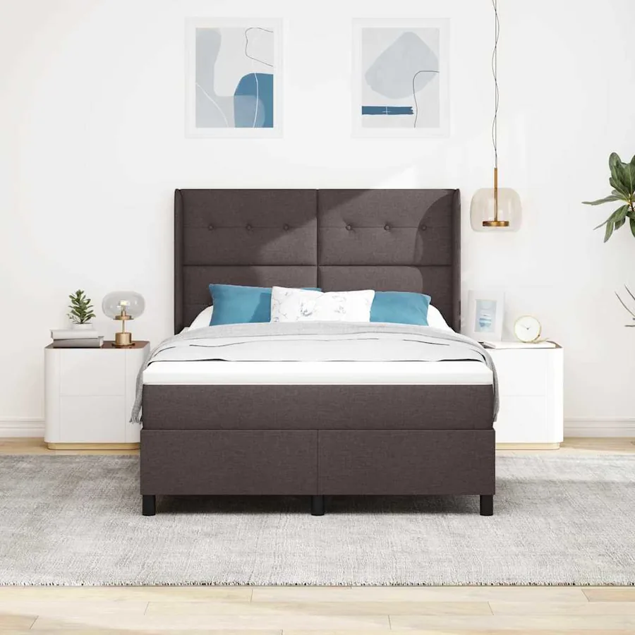 Lit à ressorts avec coussin Marron foncé 200 x 160 cm tissu - 3