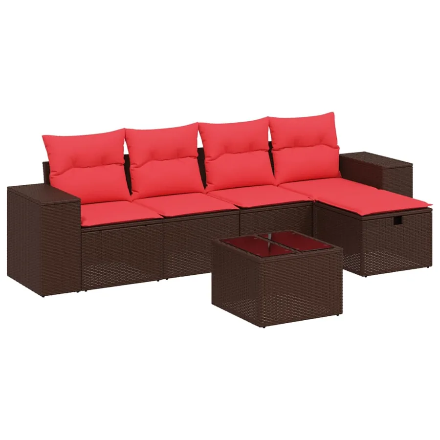 Ensemble de canapé de jardin 6 pcs avec coussins marron résine tressée - 2