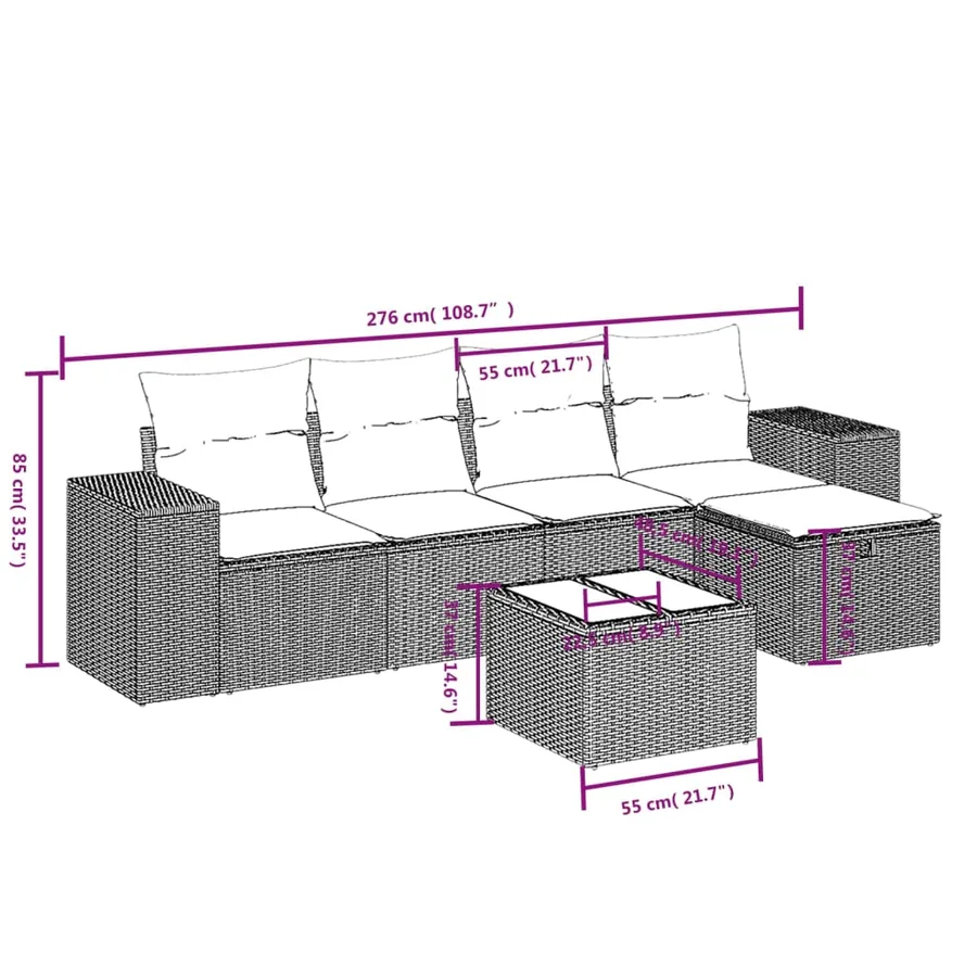 Ensemble de canapé de jardin 6 pcs avec coussins marron résine tressée - 4