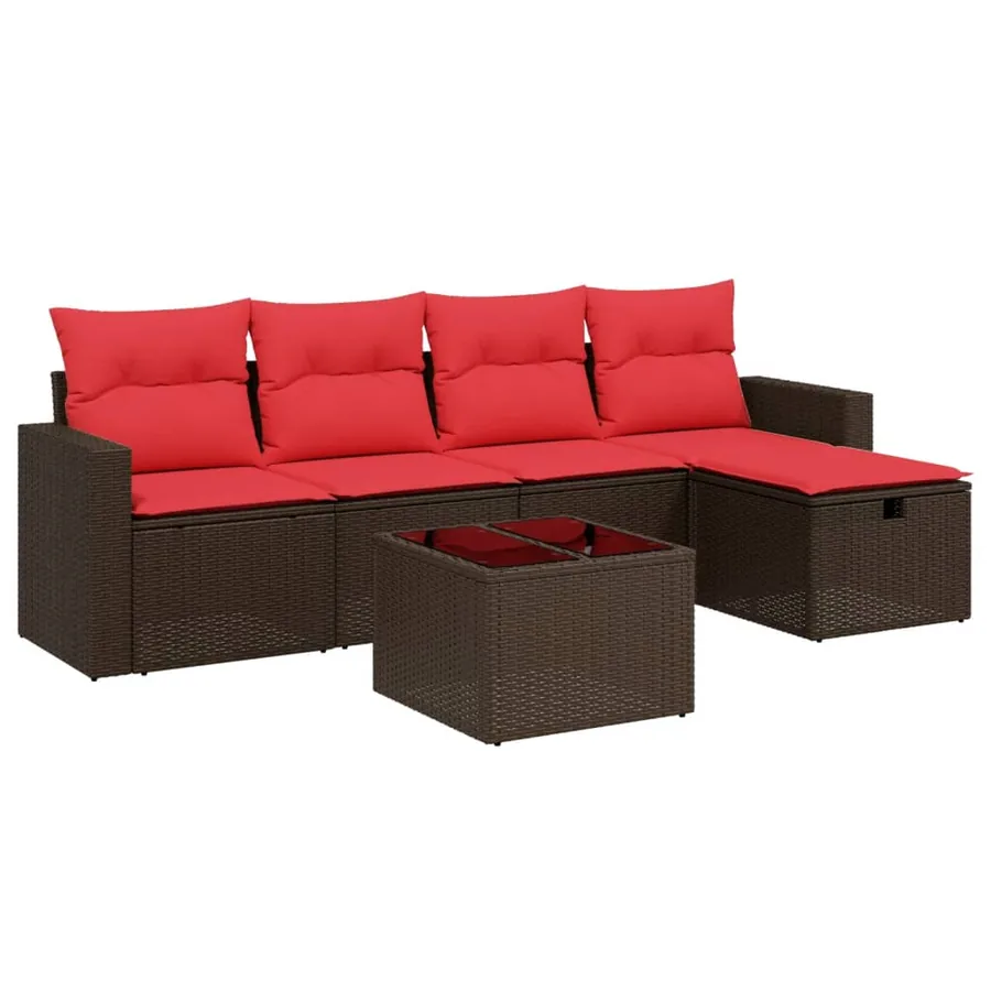 Ensemble de canapé de jardin 6 pcs avec coussins marron résine tressée - 2
