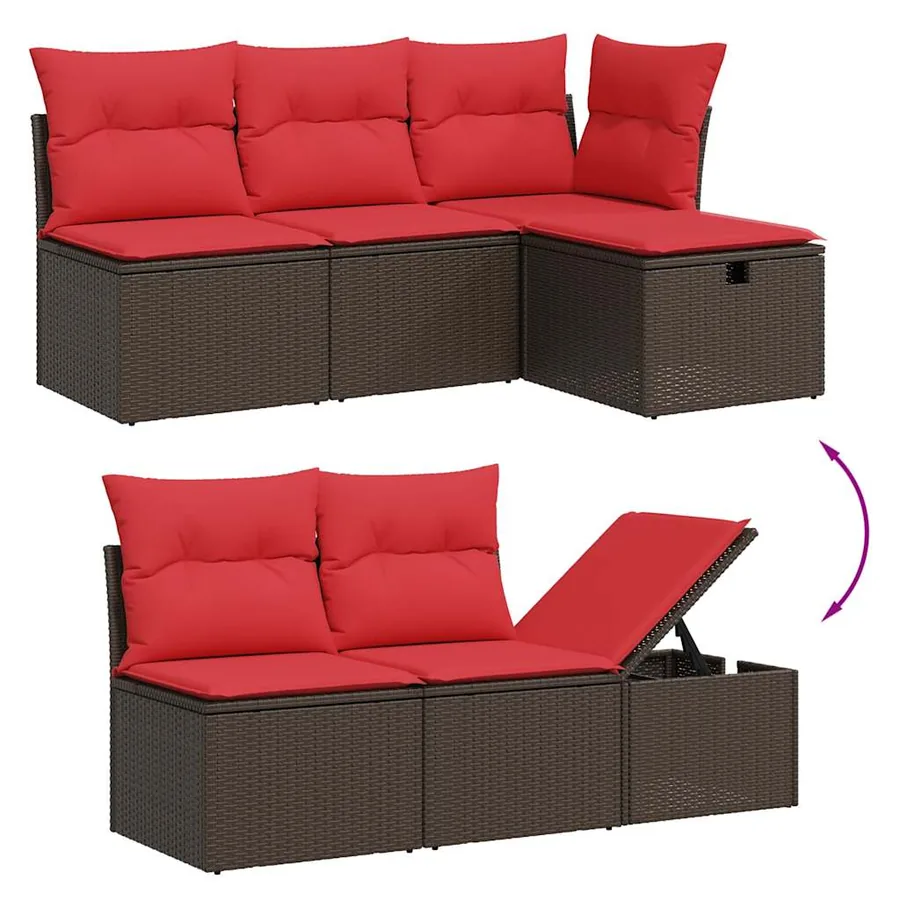 Ensemble de canapé de jardin 6 pcs avec coussins marron résine tressée - 3