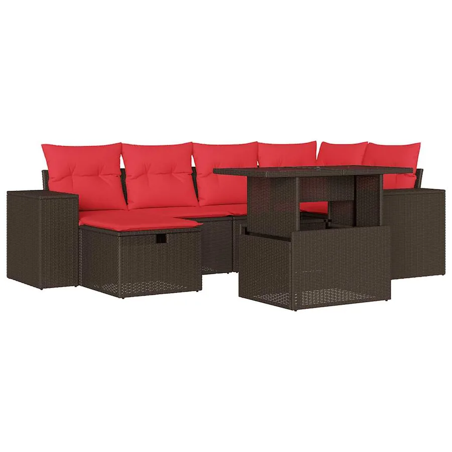 Ensemble de canapé de jardin 7 pcs avec coussins marron résine tressée - 2
