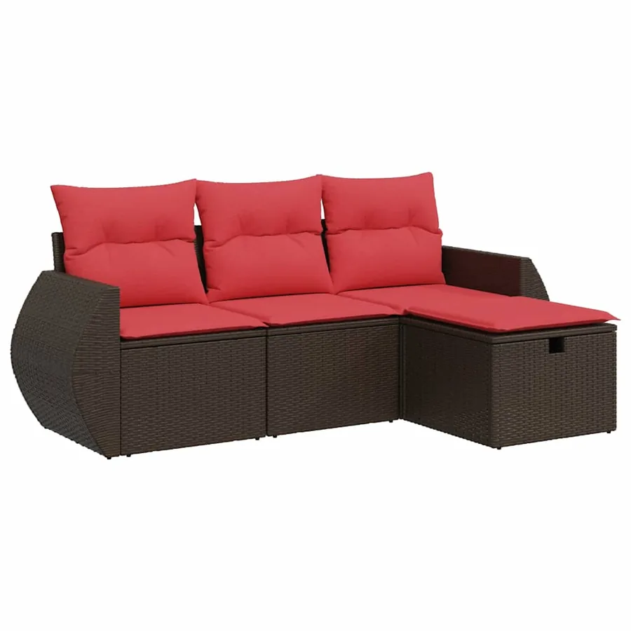 Salon de jardin 4 pcs avec coussins marron résine tressée - 2