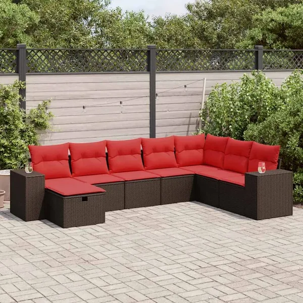 Salon de jardin 8 pcs avec coussins marron résine tressée