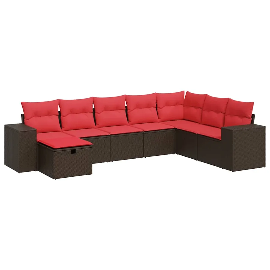 Salon de jardin 8 pcs avec coussins marron résine tressée - 2