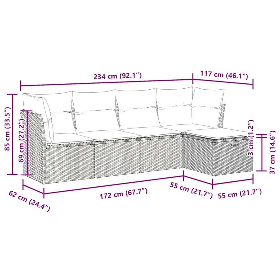 Salon de jardin avec coussins 5 pcs marron résine tressée - 11