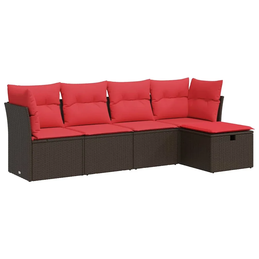 Salon de jardin avec coussins 5 pcs marron résine tressée - 2