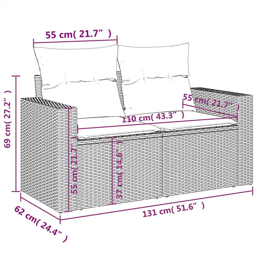Ensemble de canapé de jardin 8 pcs avec coussins marron résine tressée - 19