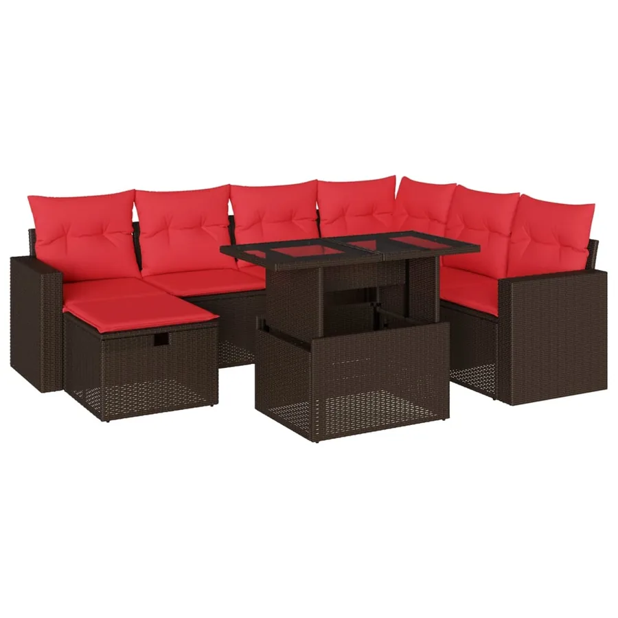 Ensemble de canapé de jardin 8 pcs avec coussins marron résine tressée - 2