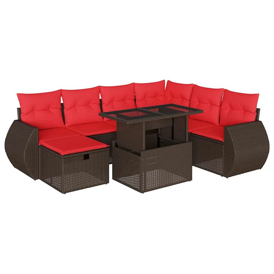 Ensemble de canapé de jardin 8 pcs avec coussins marron résine tressée - 2