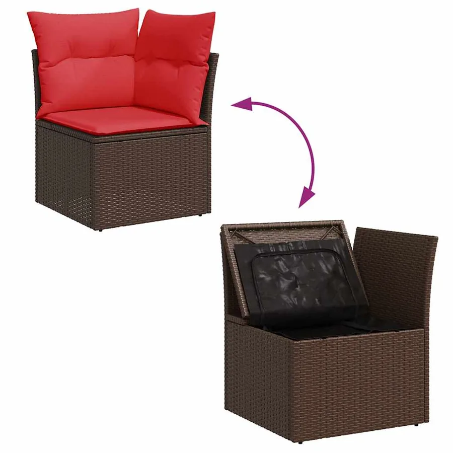 Salon de jardin avec coussins 9 pcs marron résine tressée - 10