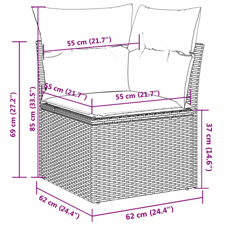 Salon de jardin avec coussins 9 pcs marron résine tressée - 18