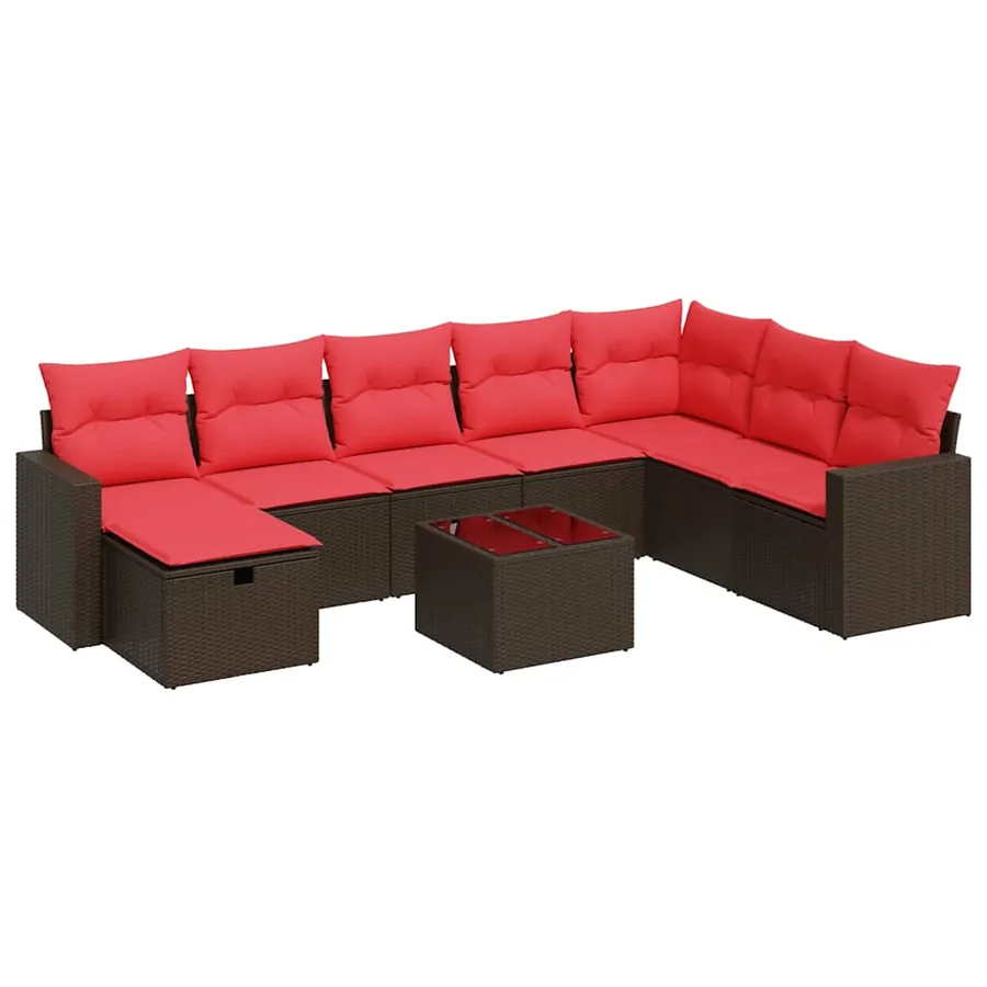 Salon de jardin avec coussins 9 pcs marron résine tressée - 2