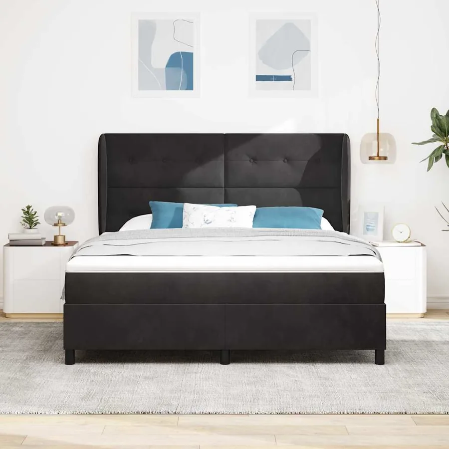 Lit à ressorts avec tête de lit Noir 200 x 180 cm Velours - 3