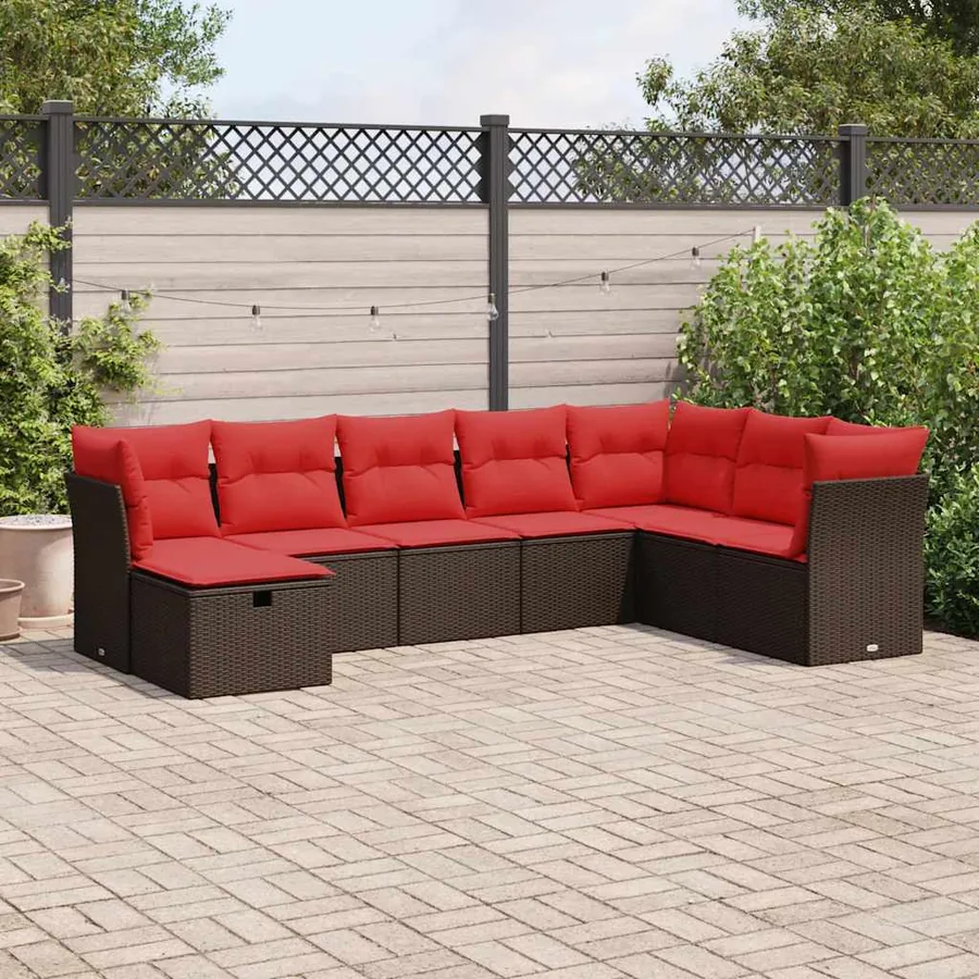 Salon de jardin 8 pcs avec coussins marron résine tressée