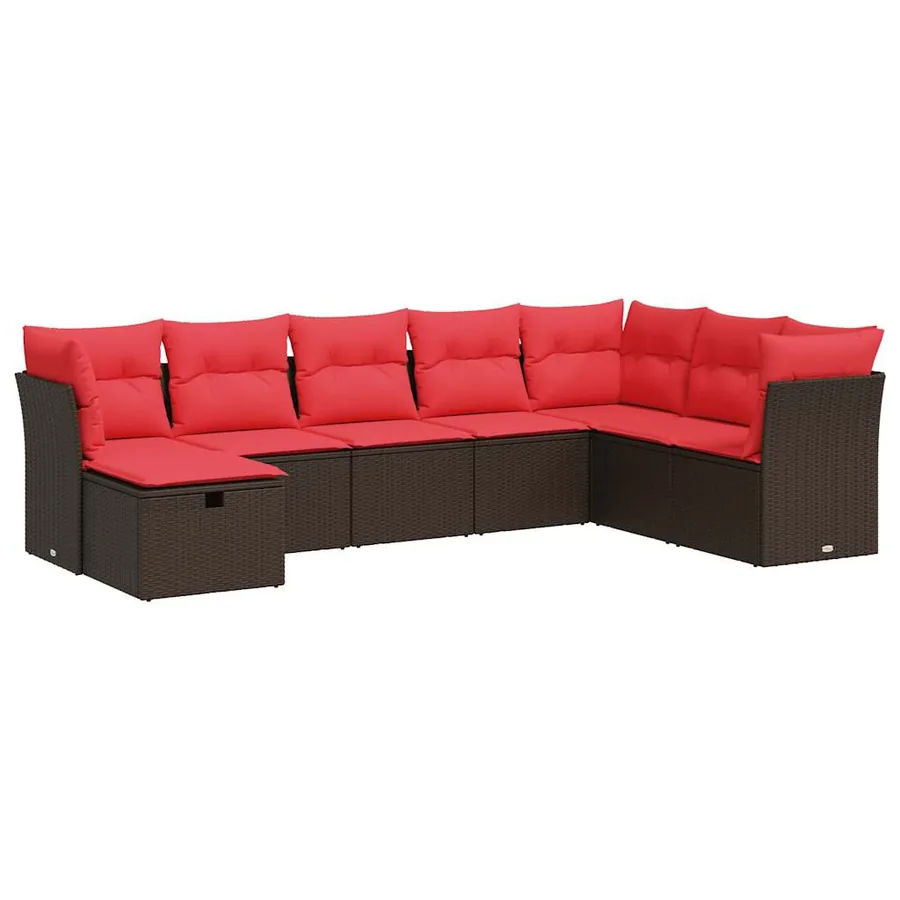 Salon de jardin 8 pcs avec coussins marron résine tressée - 2