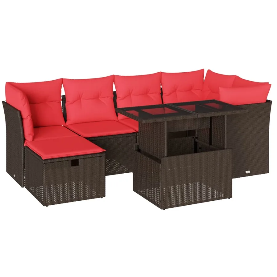 Ensemble de canapé de jardin 7 pcs avec coussins marron résine tressée - 2
