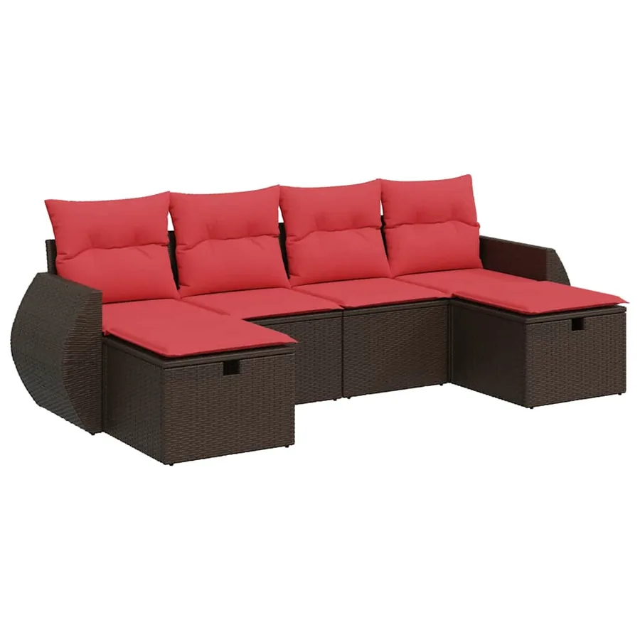 Salon de jardin avec coussins 6 pcs marron résine tressée - 2