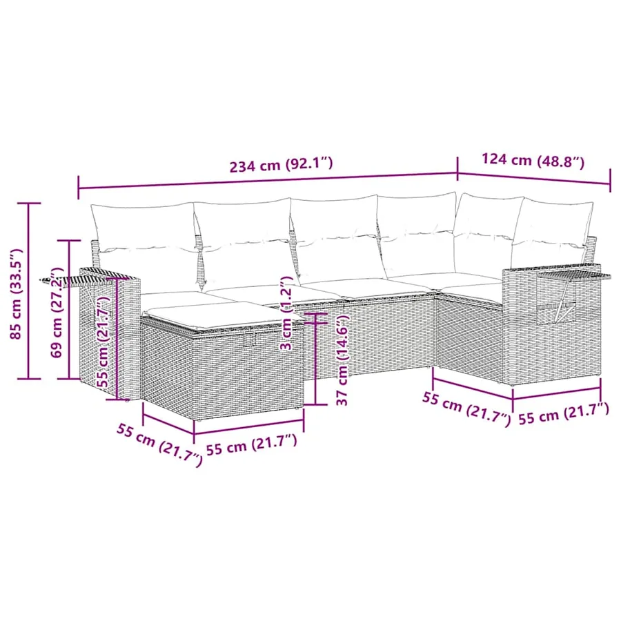Salon de jardin avec coussins 6 pcs marron résine tressée - 14