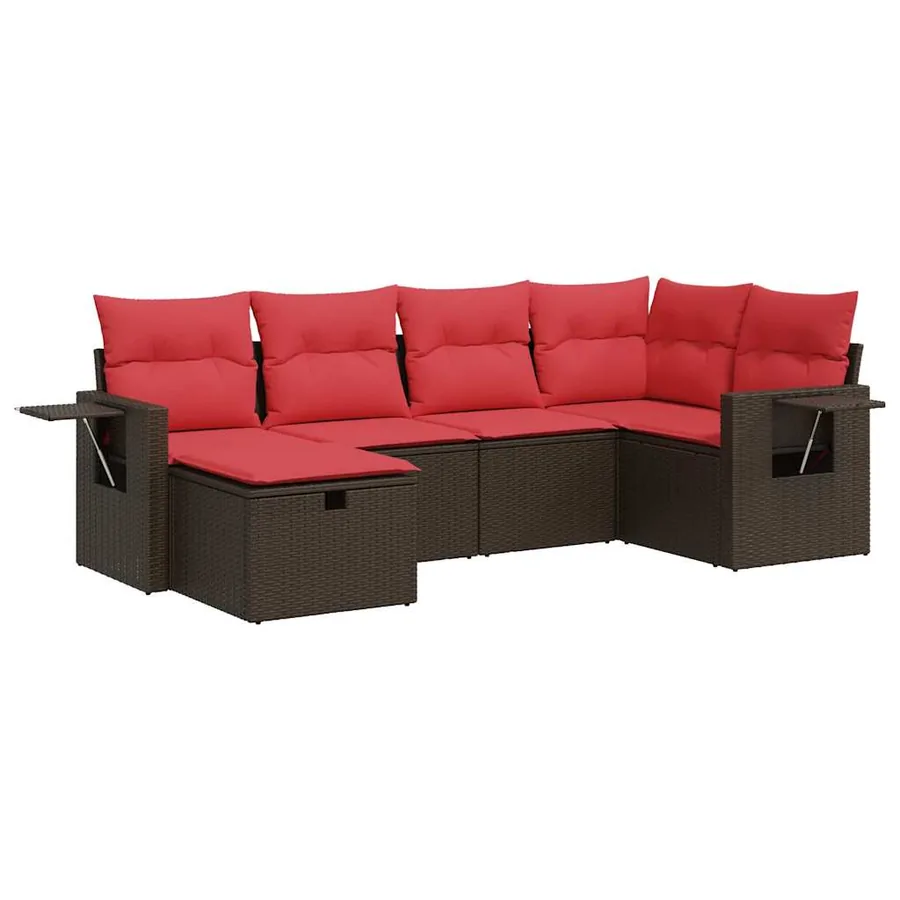 Salon de jardin avec coussins 6 pcs marron résine tressée - 2