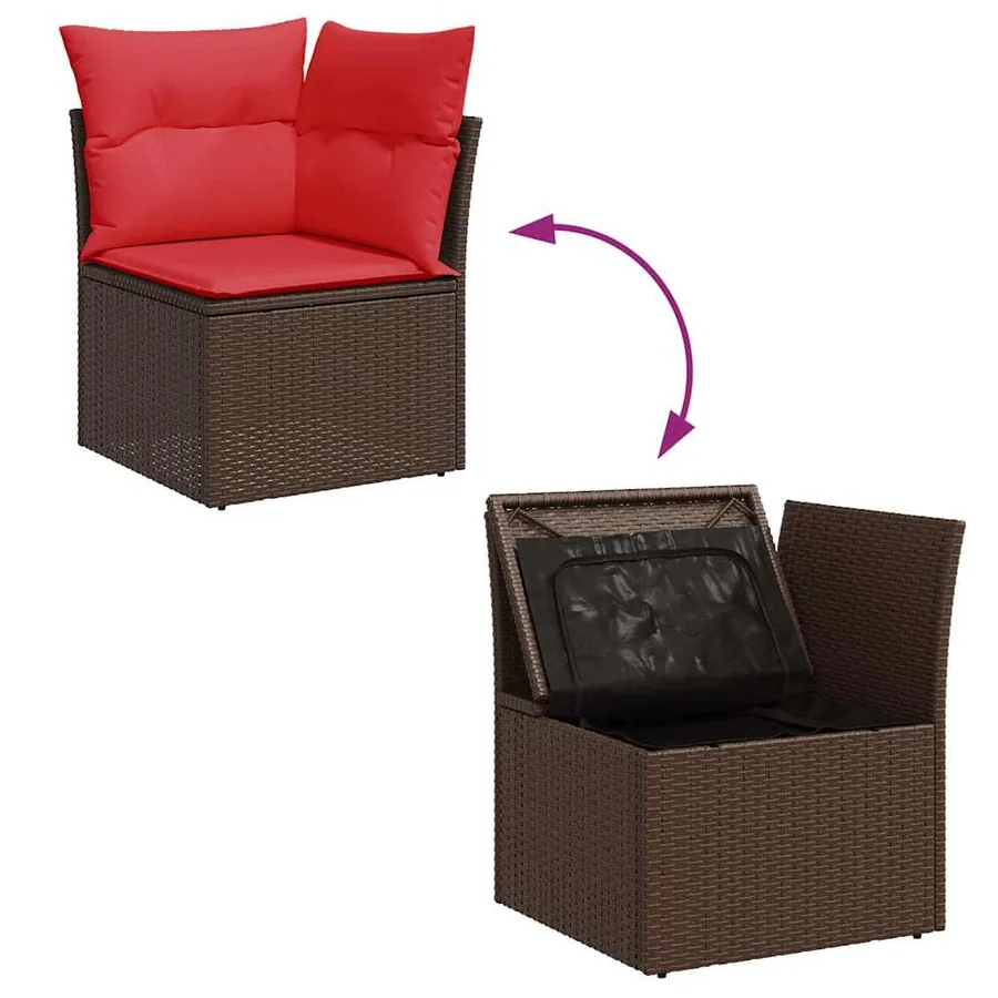 Salon de jardin avec coussins 6 pcs marron résine tressée - 9