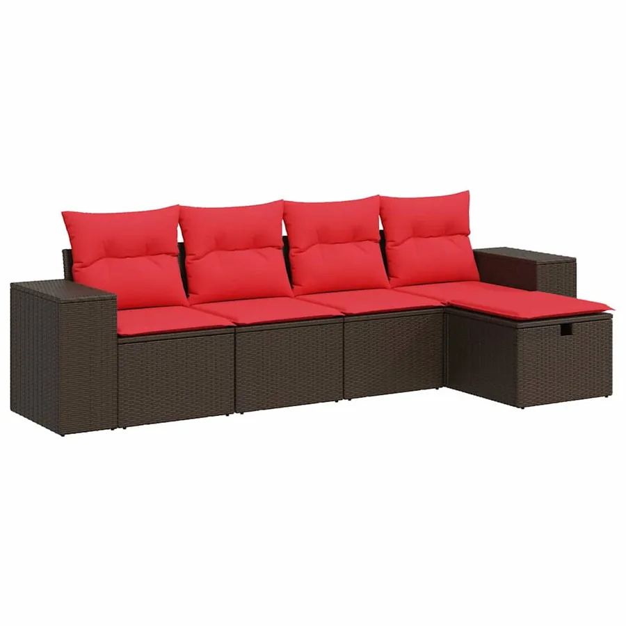 Salon de jardin avec coussins 5 pcs marron résine tressée - 2