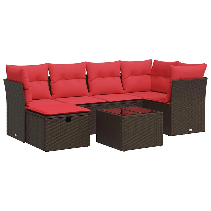 Salon de jardin avec coussins 7 pcs marron résine tressée - 2