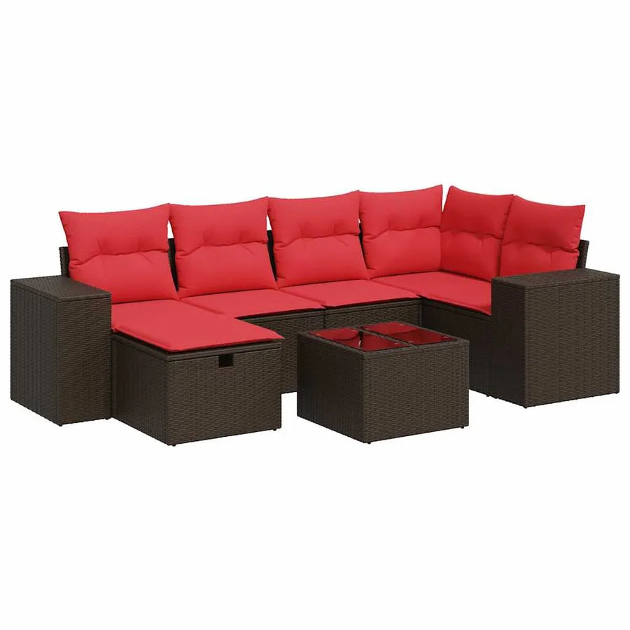 Salon de jardin avec coussins 7 pcs marron résine tressée - 2