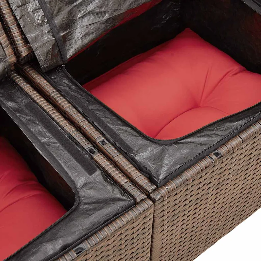 Salon de jardin avec coussins 7 pcs marron résine tressée - 16