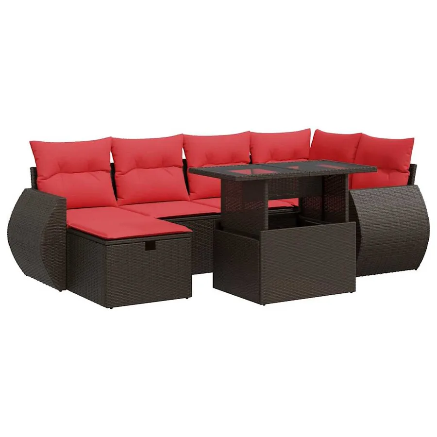 Salon de jardin avec coussins 7 pcs marron résine tressée - 2