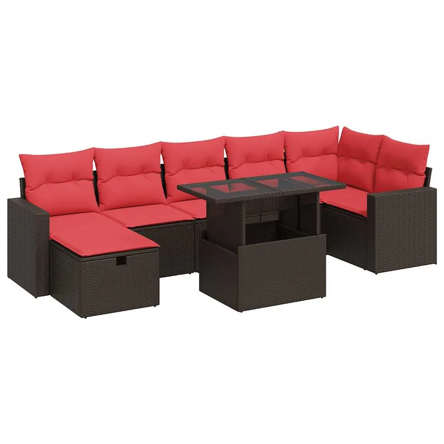 Salon de jardin avec coussins 8 pcs marron résine tressée acacia - 2