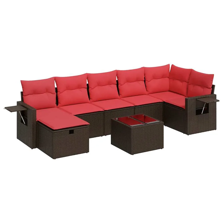 Salon de jardin 8 pcs avec coussins marron résine tressée - 2