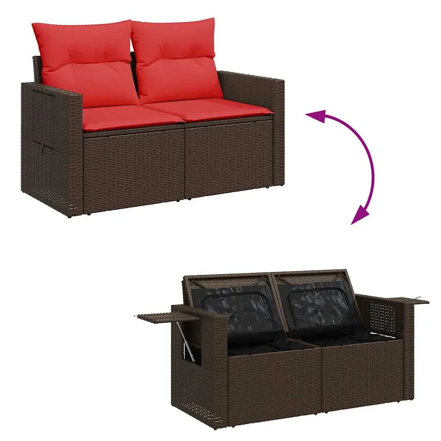Salon de jardin 8 pcs avec coussins marron résine tressée - 8