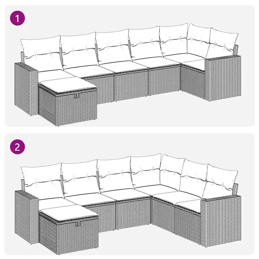 Salon de jardin avec coussins 7 pcs marron résine tressée - 11