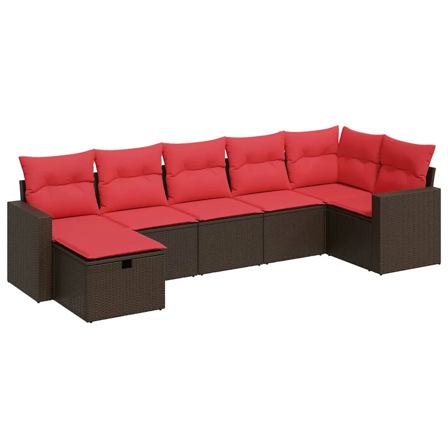 Salon de jardin avec coussins 7 pcs marron résine tressée - 2