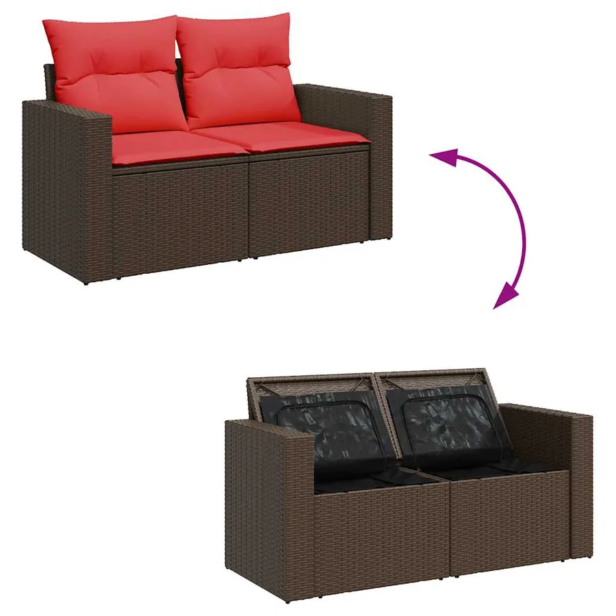 Salon de jardin avec coussins 7 pcs marron résine tressée - 7