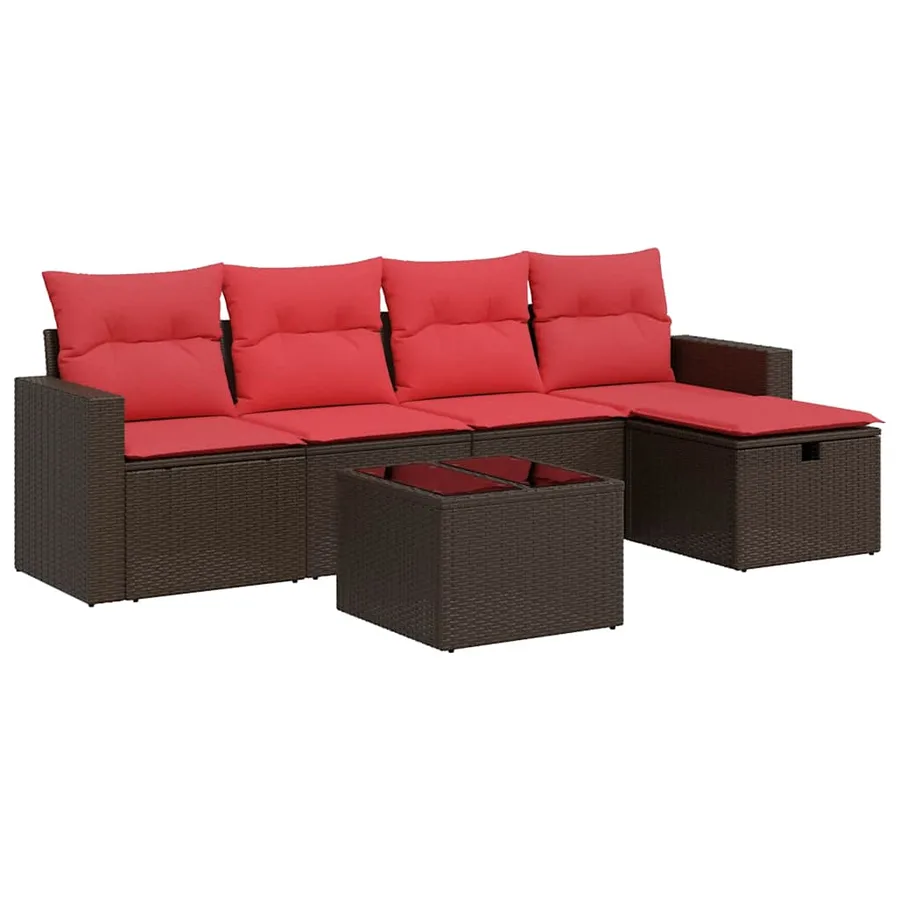 Salon de jardin avec coussins 6 pcs marron résine tressée - 2