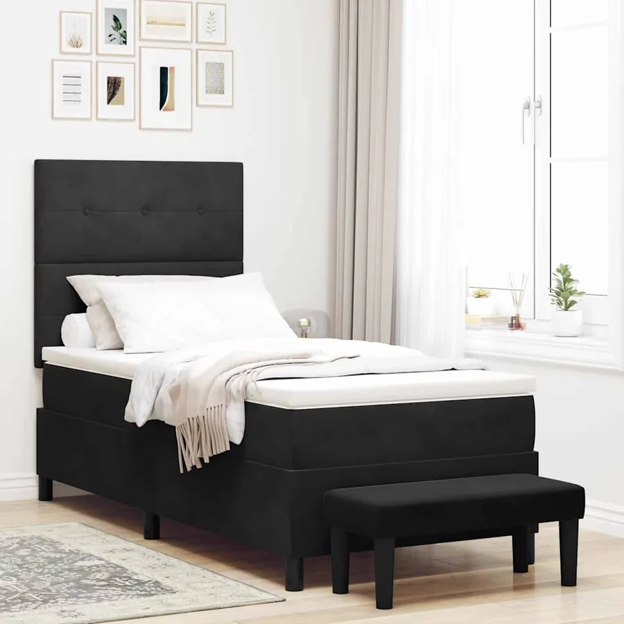 Lit à ressorts avec coussin Noir 190 x 90 cm Velours