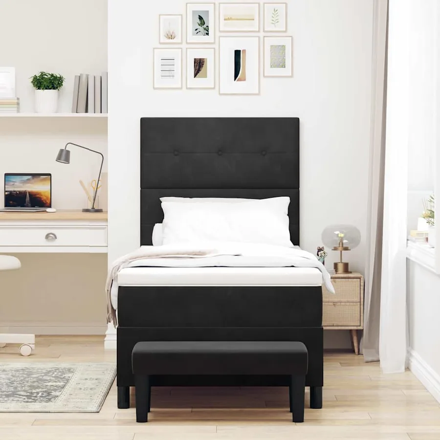 Lit à ressorts avec coussin Noir 190 x 90 cm Velours - 3