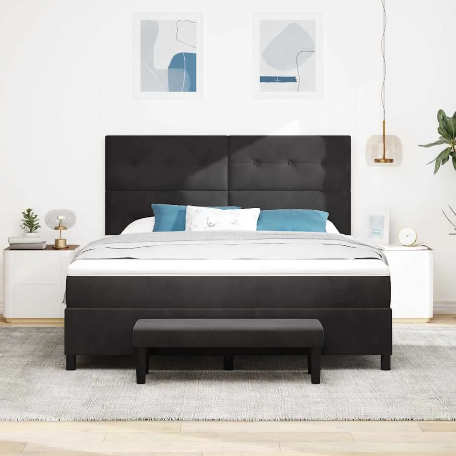 Lit à ressorts avec tête de lit Noir 200 x 180 cm Velours - 3